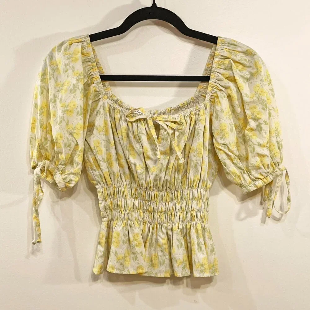New Faithfull Edna Cotton Puff Sleeve Top Yellow Dahlee Floral 4, S $138